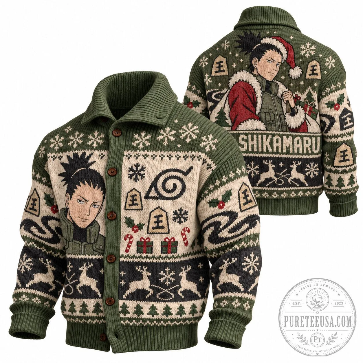 Naruto Shippuden Shikamaru Nara Christmas Holiday Knit Cardigan Sweater 5 Naruto Shippuden Shikamaru Nara Christmas Holiday Knit Cardigan Sweater
