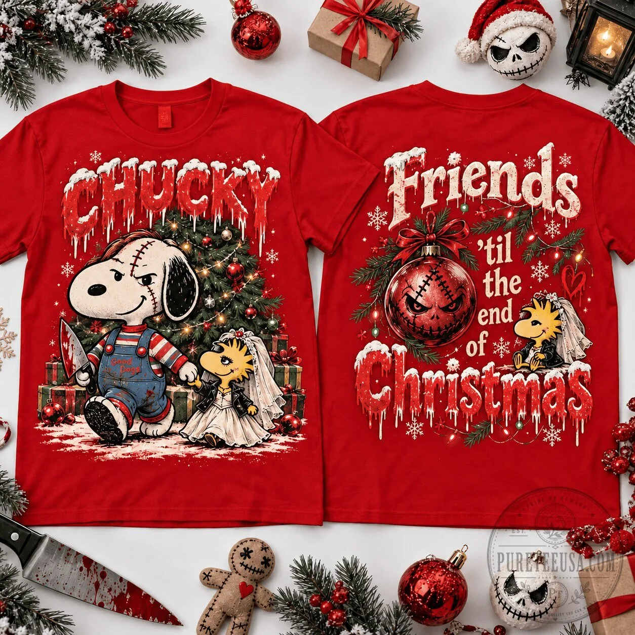 Chucky Snoopy Christmas Nightmare Friends Til The End Of Christmas T-Shirt