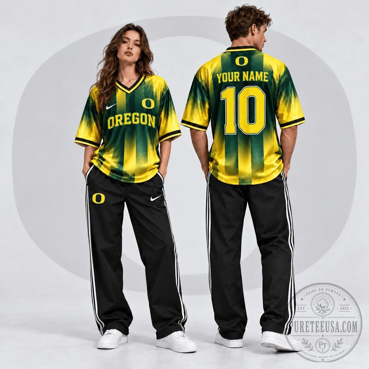 Oregon Ducks Personalized Gradient V-Neck Football Jersey