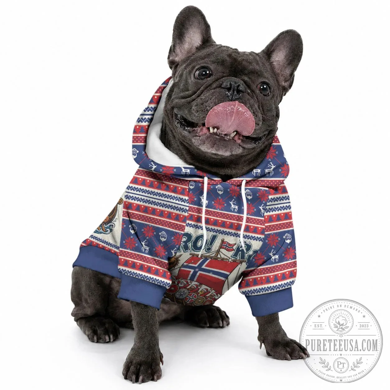 Norway Christmas Pet Dog Hoodie Viking Santa Claus Ugly Sweater Pattern