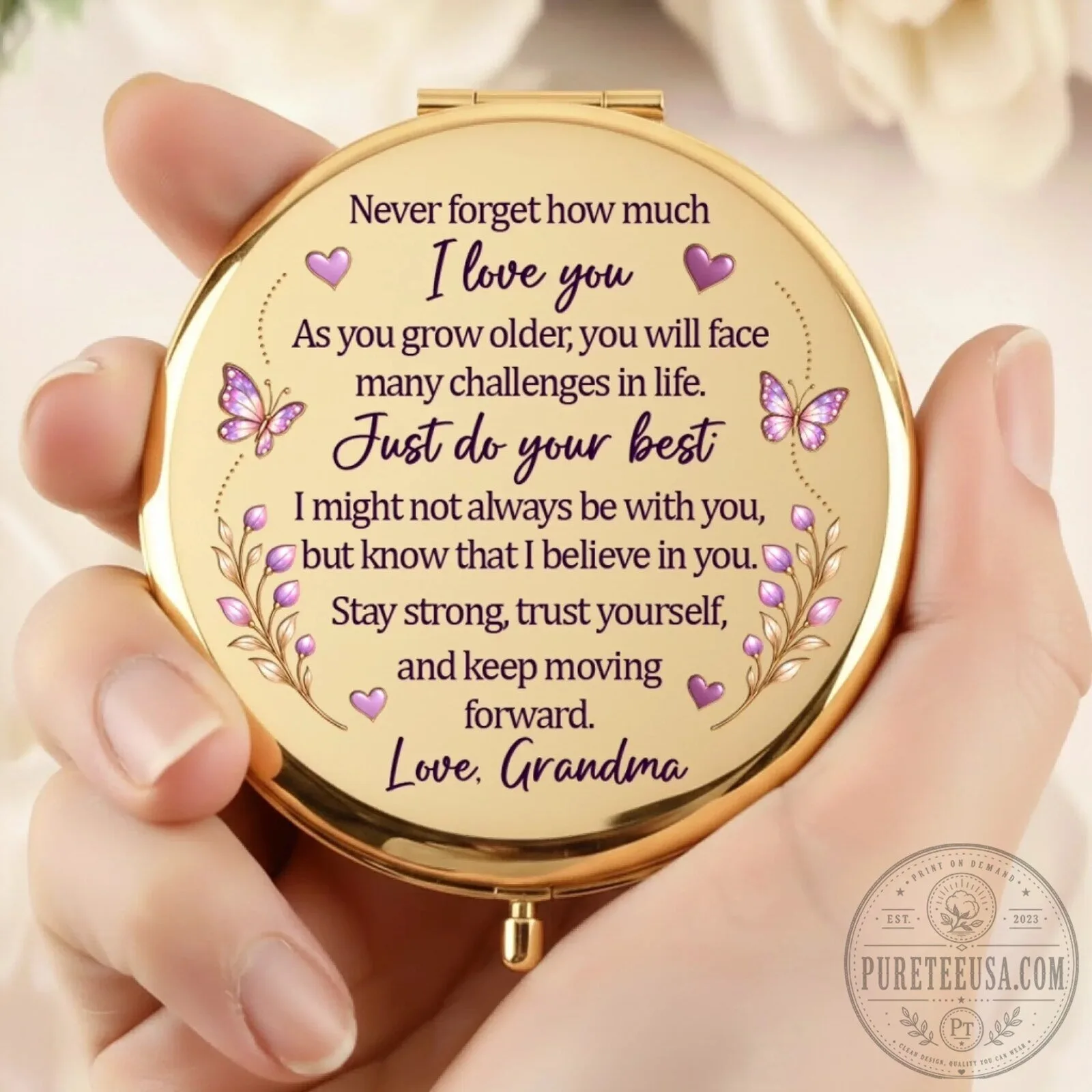 Personalized Granddaughter Initial Butterfly Compact Mirror with Grandma's Message 7 Personalized Granddaughter Initial Butterfly Compact Mirror with Grandma