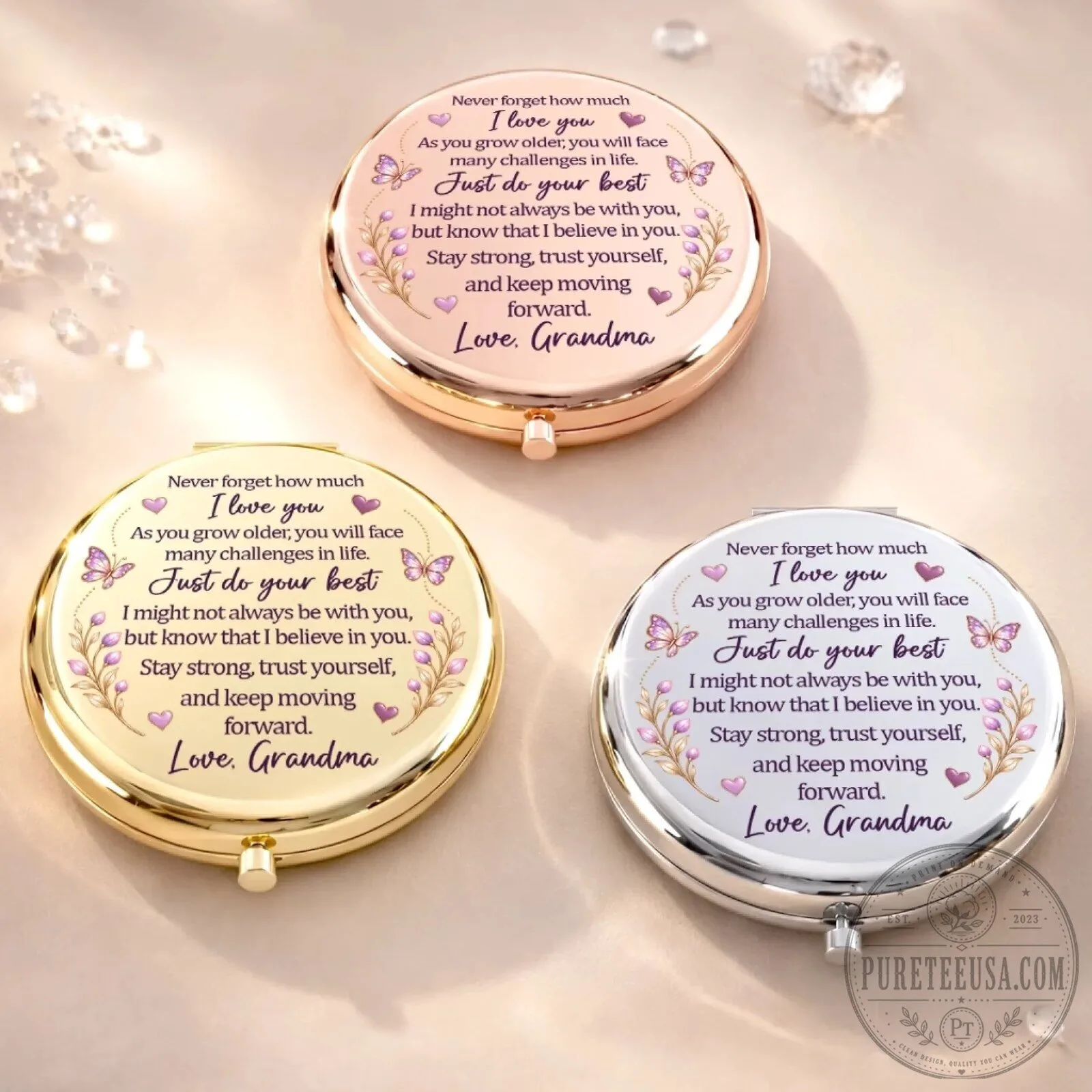 Personalized Granddaughter Initial Butterfly Compact Mirror with Grandma's Message 9 Personalized Granddaughter Initial Butterfly Compact Mirror with Grandma