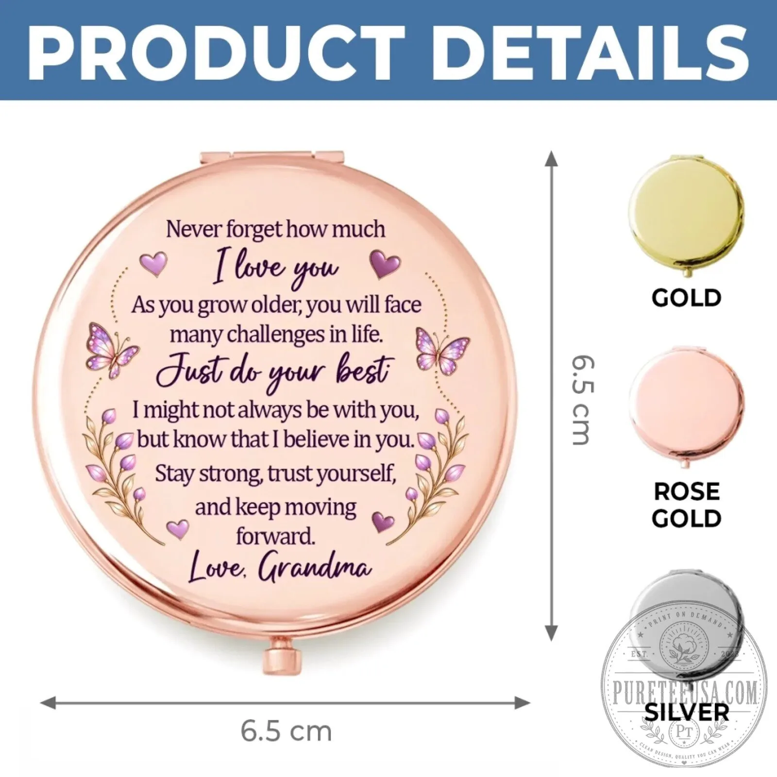 Personalized Granddaughter Initial Butterfly Compact Mirror with Grandma's Message 11 Personalized Granddaughter Initial Butterfly Compact Mirror with Grandma