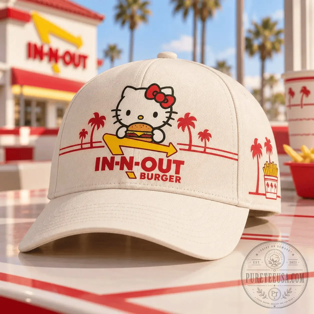 Hello Kitty In-N-Out Burger Graphic Print Baseball Cap