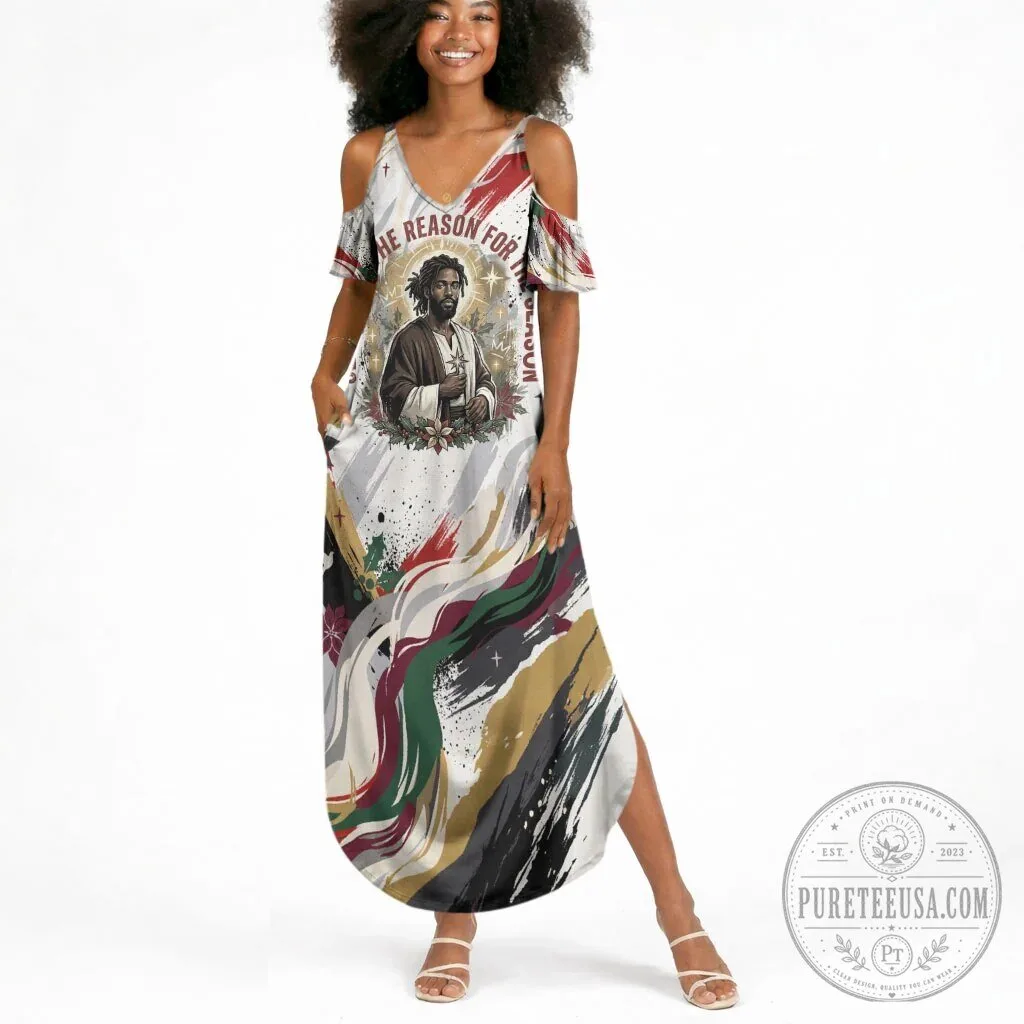 Jesus The Reason For The Season Christmas Cold Shoulder Maxi Dress