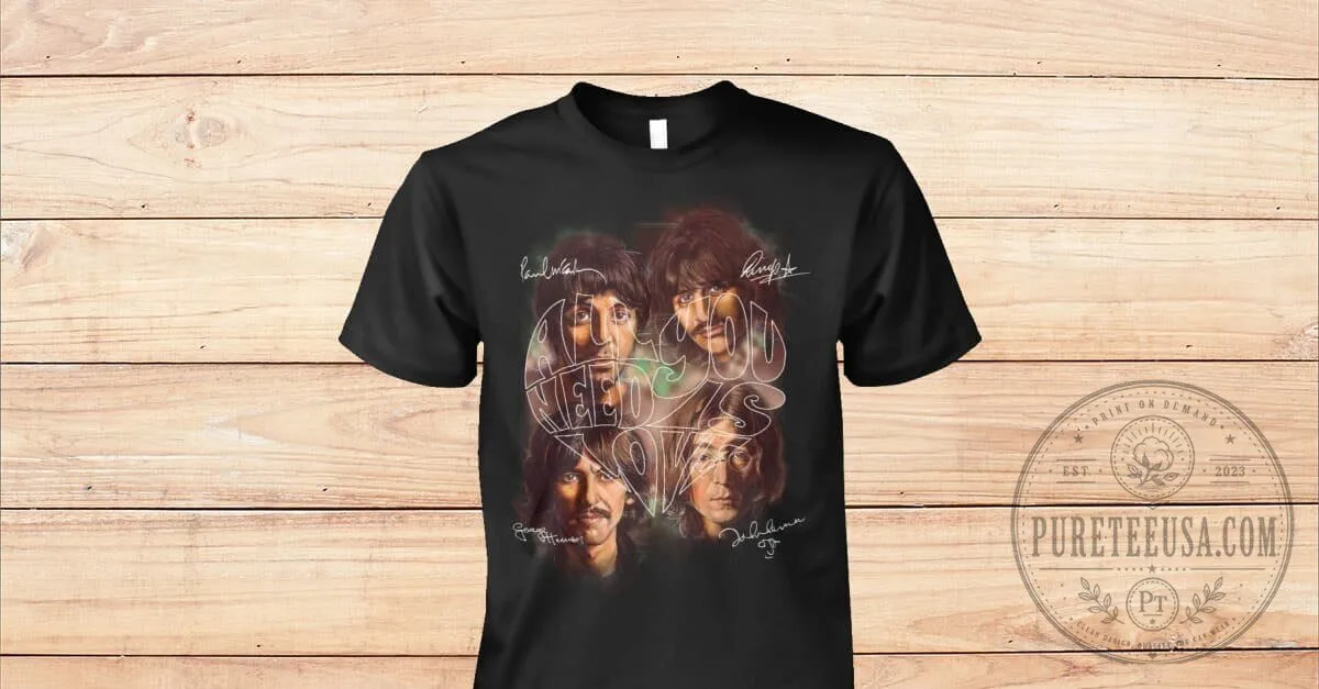 The Beatles Band Members Signatures Graphic Black T-Shirt