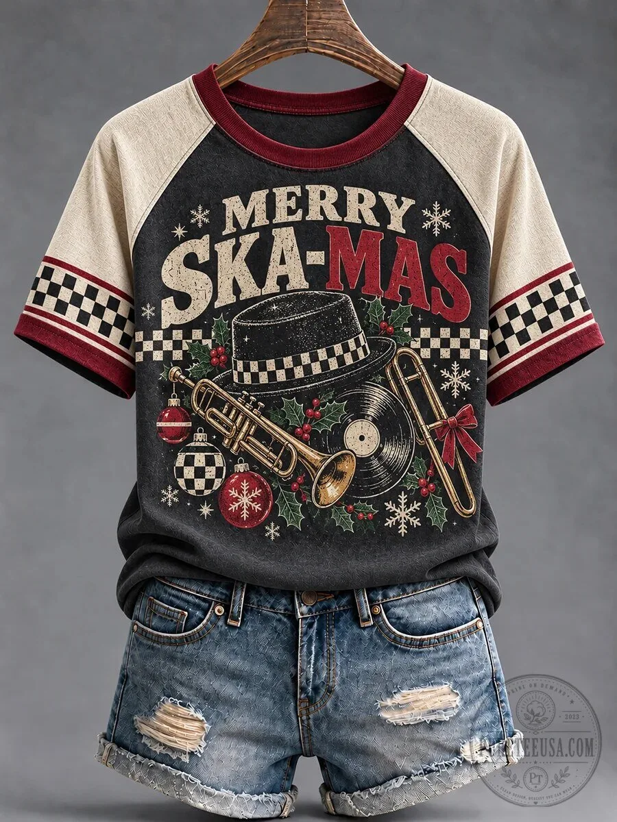 Merry Ska-Mas Christmas Music Holiday Raglan T-Shirt