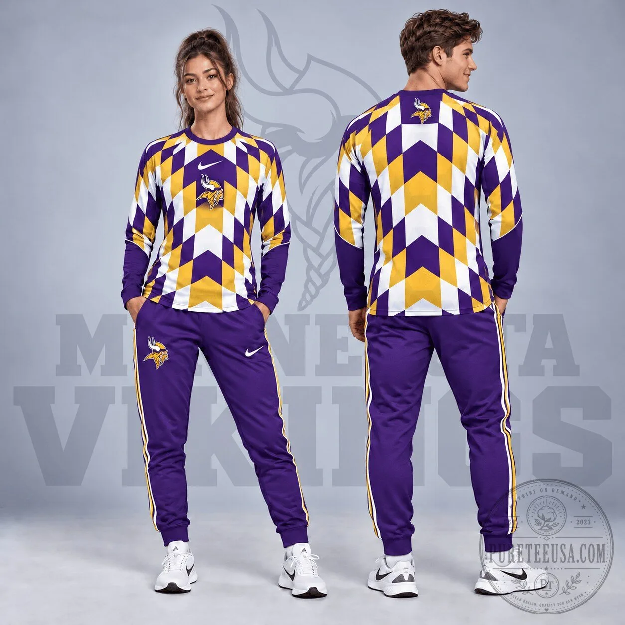 Minnesota Vikings Diamond Chevron Geometric Print Long Sleeve Shirt 3 Minnesota Vikings Diamond Chevron Geometric Print Long Sleeve Shirt