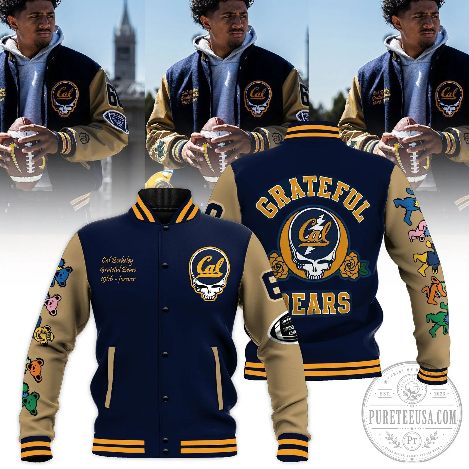 Grateful Dead Skull Varsity Jacket for California Golden Bears Fans