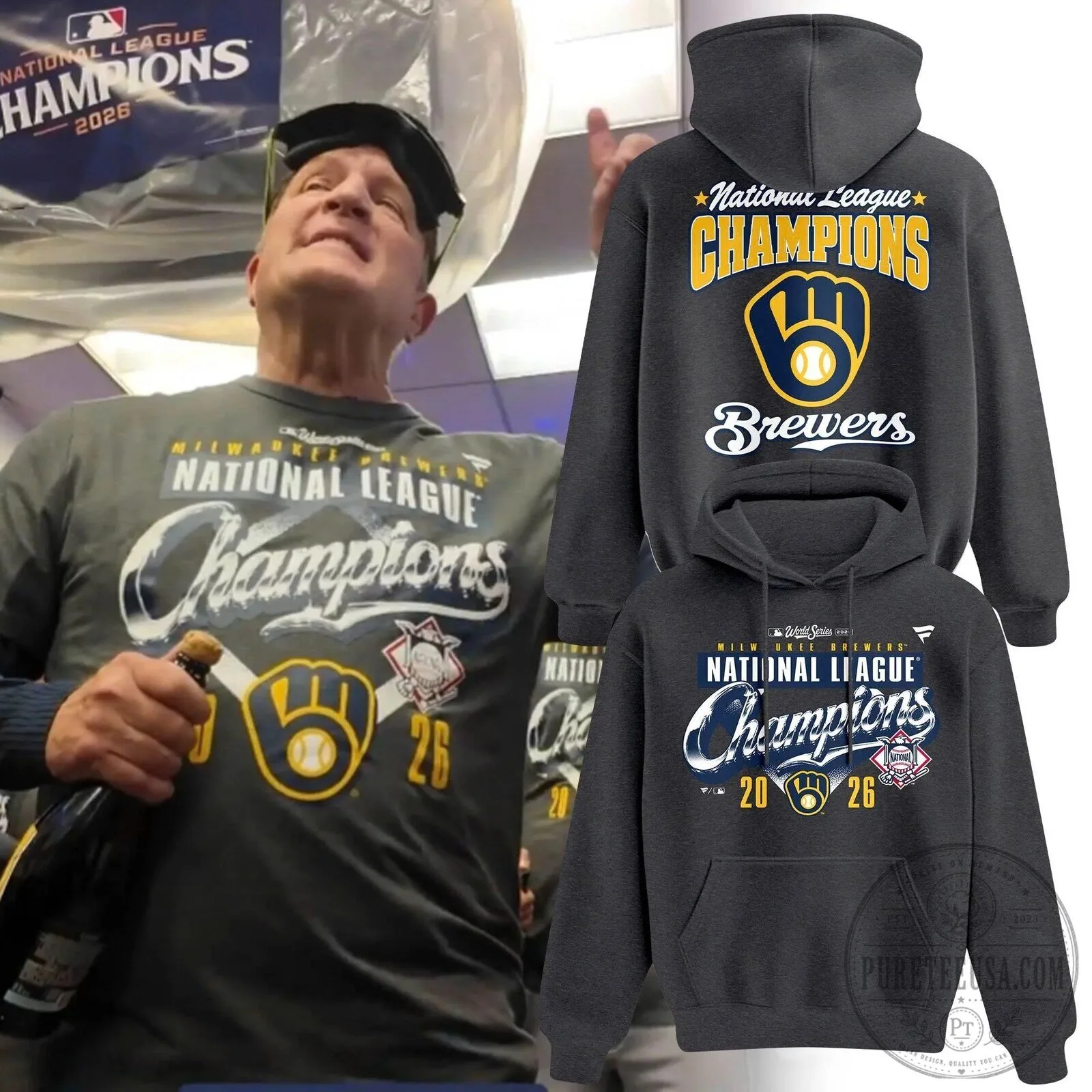 Milwaukee Brewers National League Champions 2026 Heather Charcoal Hoodie