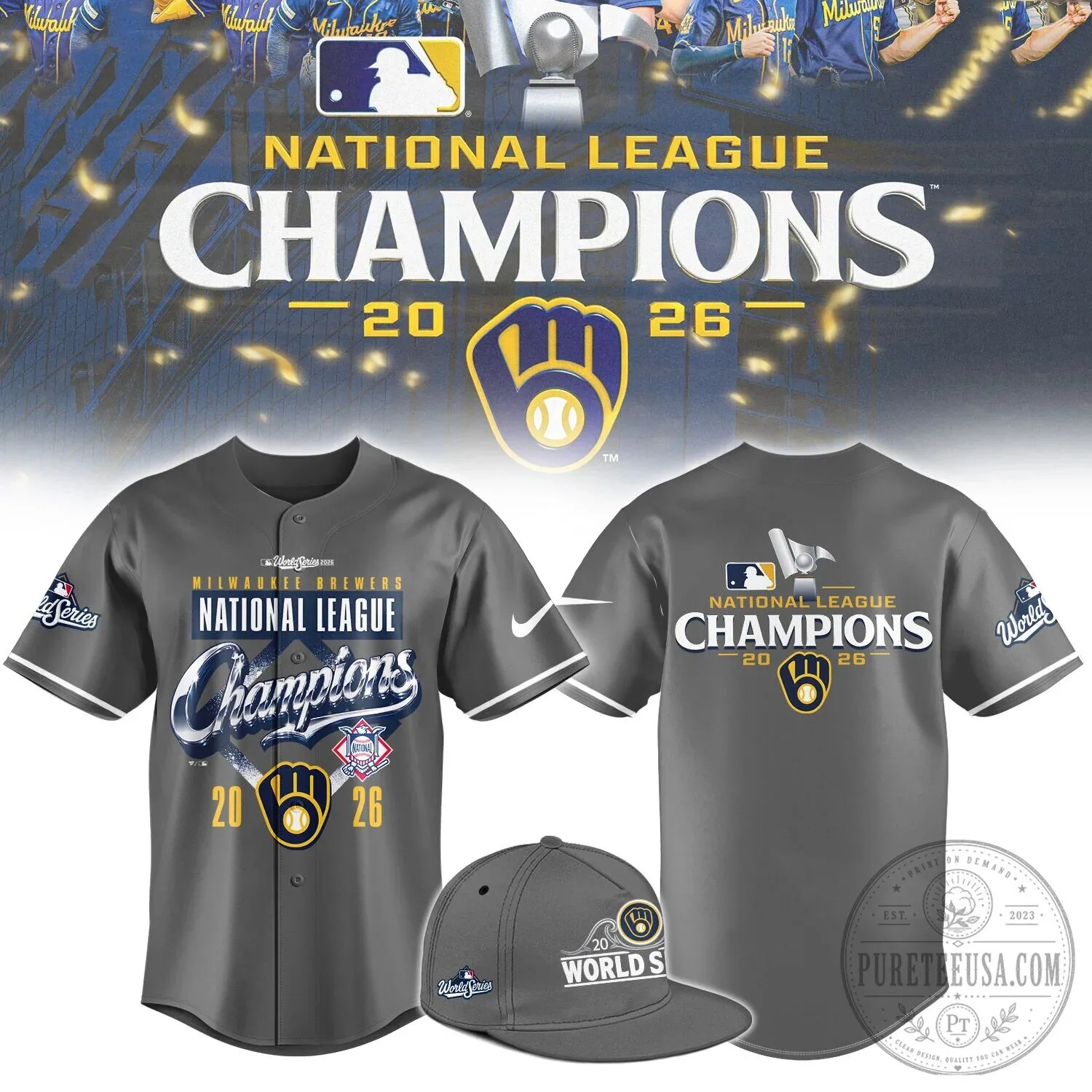 Milwaukee Brewers 2026 National League Champions Gray Baseball Jersey