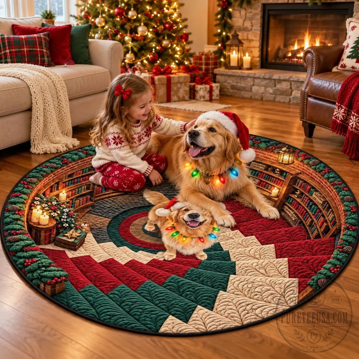Personalized Dog Portrait Round Christmas Holiday Floor Rug 8 Personalized Dog Portrait Round Christmas Holiday Floor Rug