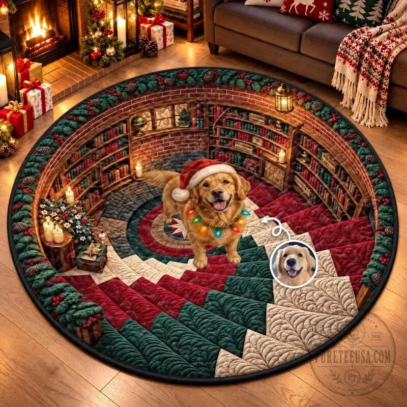 Personalized Dog Portrait Round Christmas Holiday Floor Rug 9 Personalized Dog Portrait Round Christmas Holiday Floor Rug