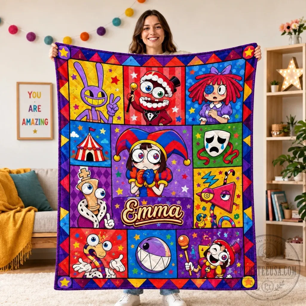 Amazing Digital Circus Character Blocks Personalized Blanket Amazing Digital Circus Character Blocks Personalized Blanket