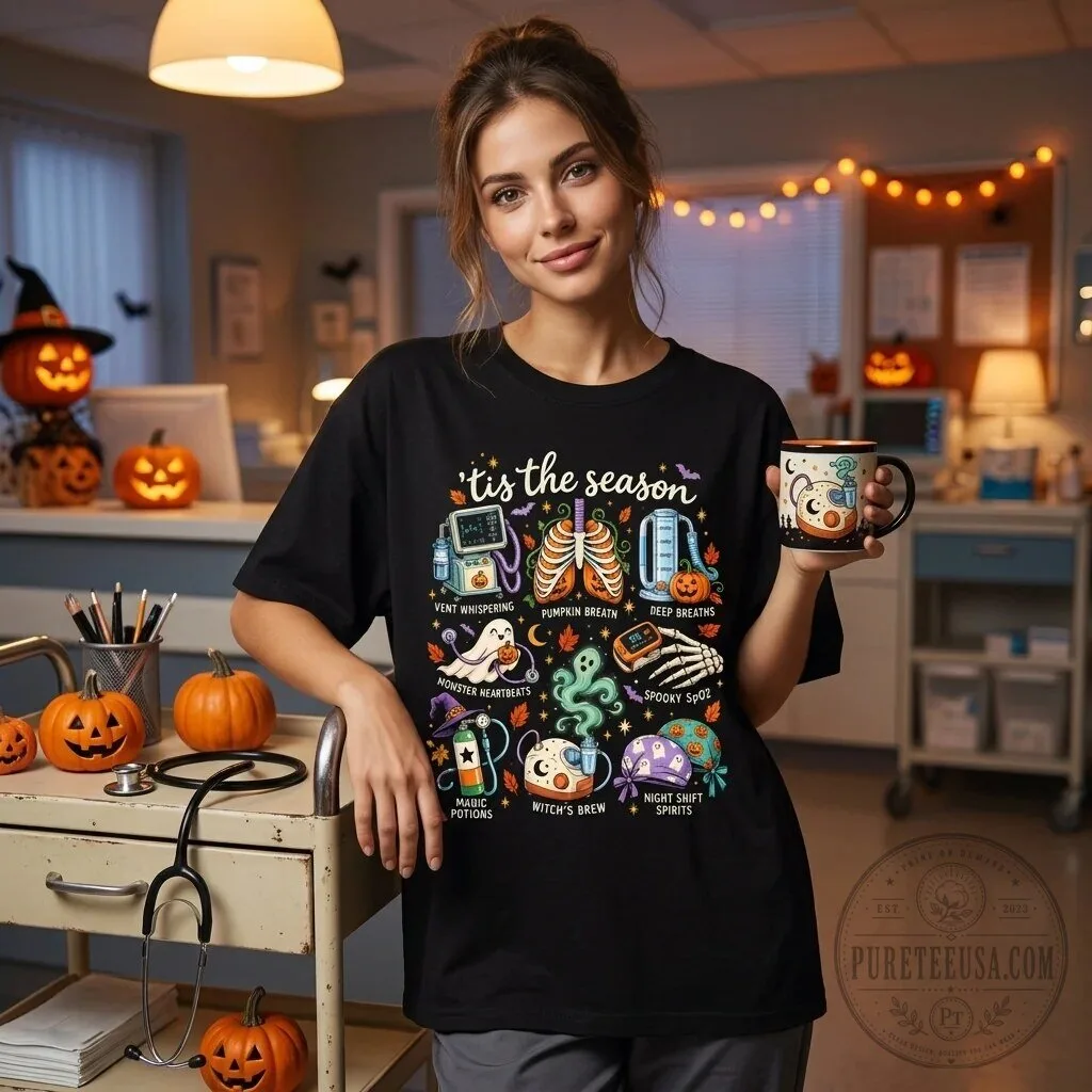 Respiratory Therapist Halloween Tis The Season Spooky SpO2 Monster Heartbeats T-Shirt