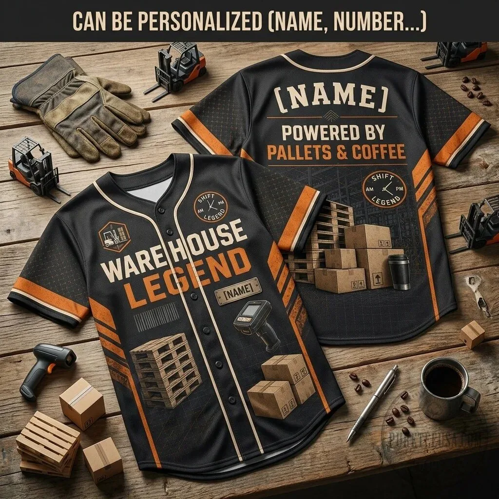 Personalized Warehouse Legend Powered By Pallets And Coffee Baseball Jersey
